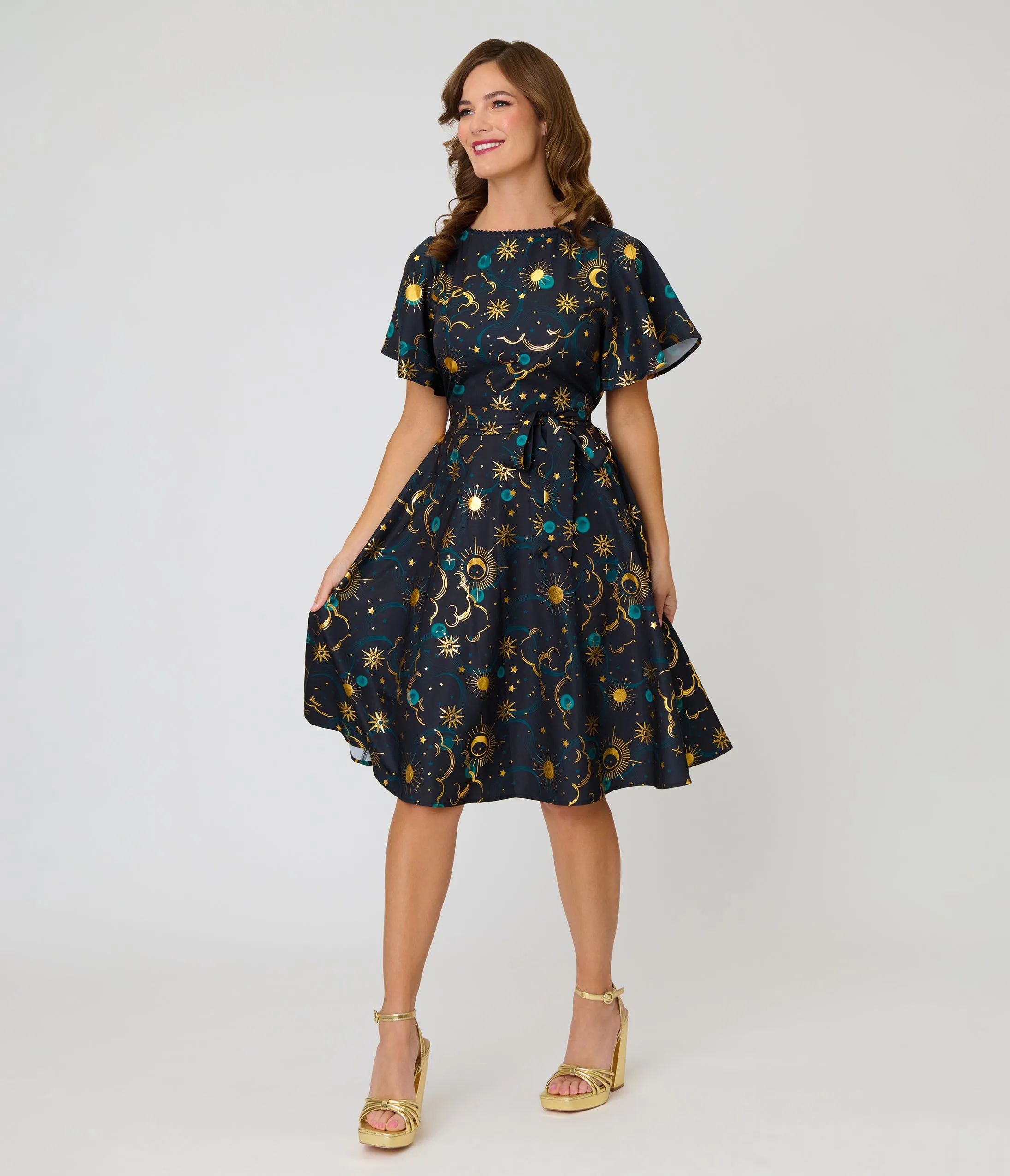 Unique Vintage Black Celestial Print Swing Dress sold by Unique Vintage product image thumbnail 3