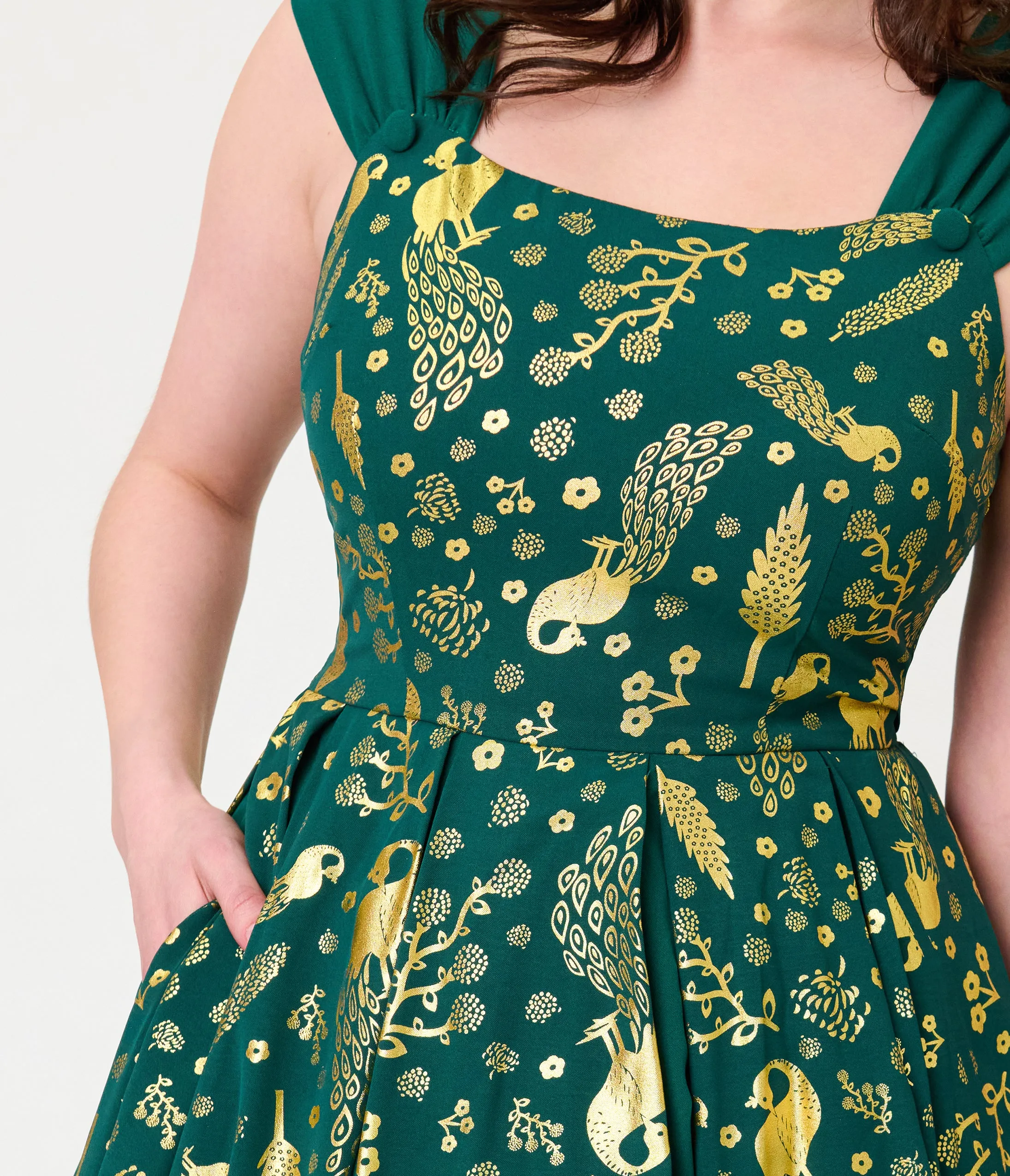 Unique Vintage Green & Gold Peacock Swing Dress sold by Unique Vintage product image thumbnail 4