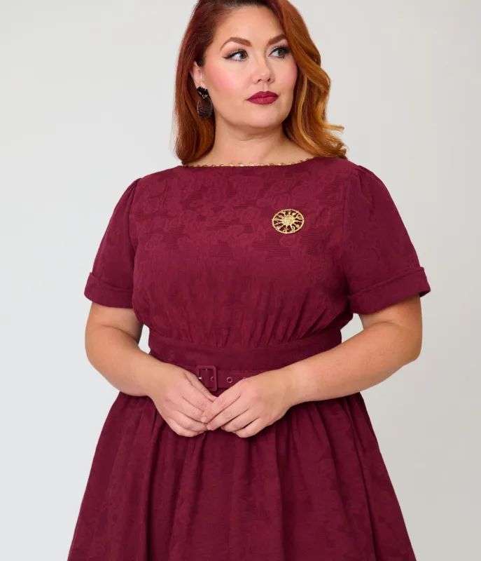 Unique Vintage Plus Size Burgundy Celestial Pin Swing Dress made by Unique Vintage