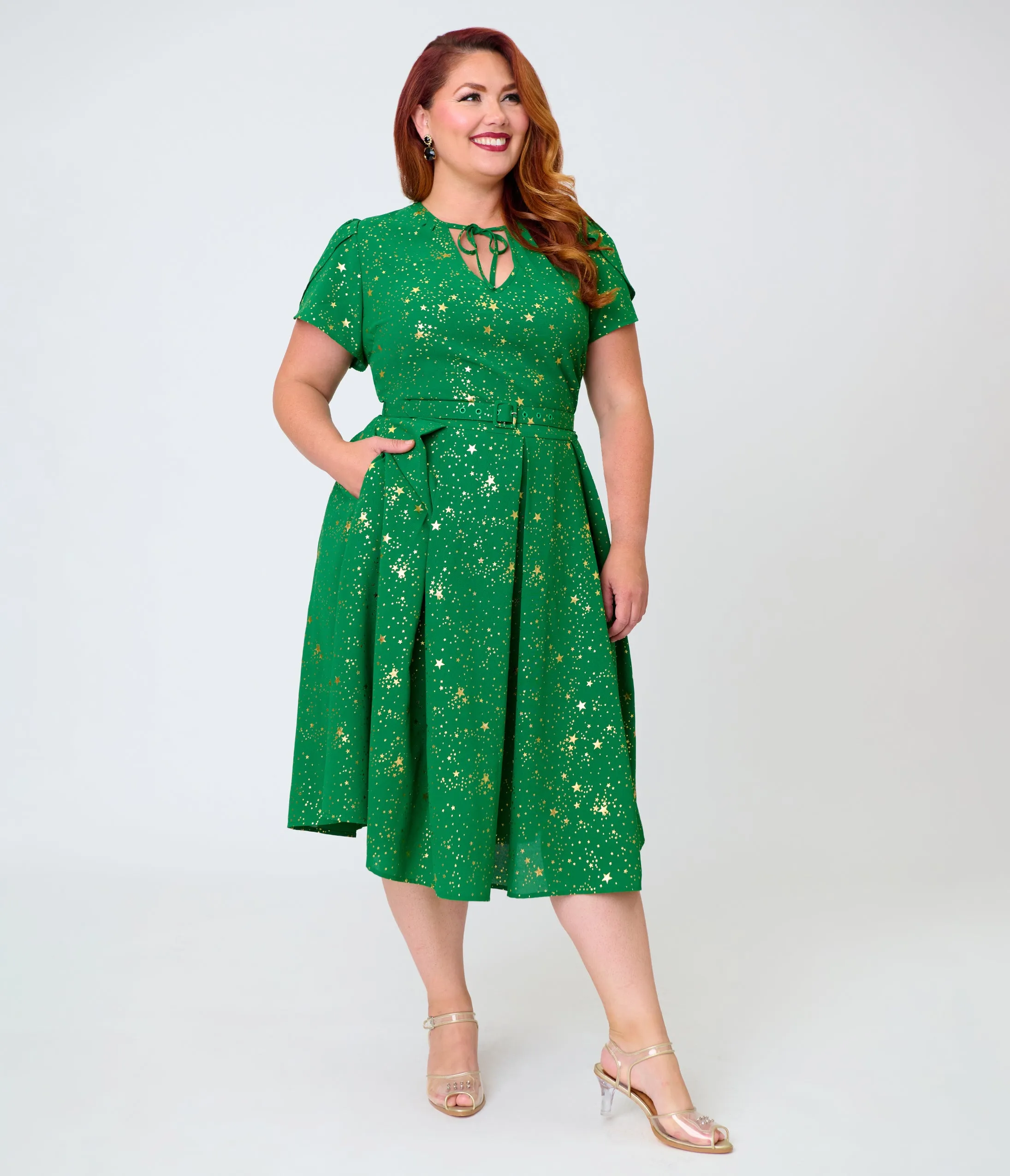 Unique Vintage Plus Size Green & Gold Star Dahlia Swing Dress sold by Unique Vintage product image thumbnail 5