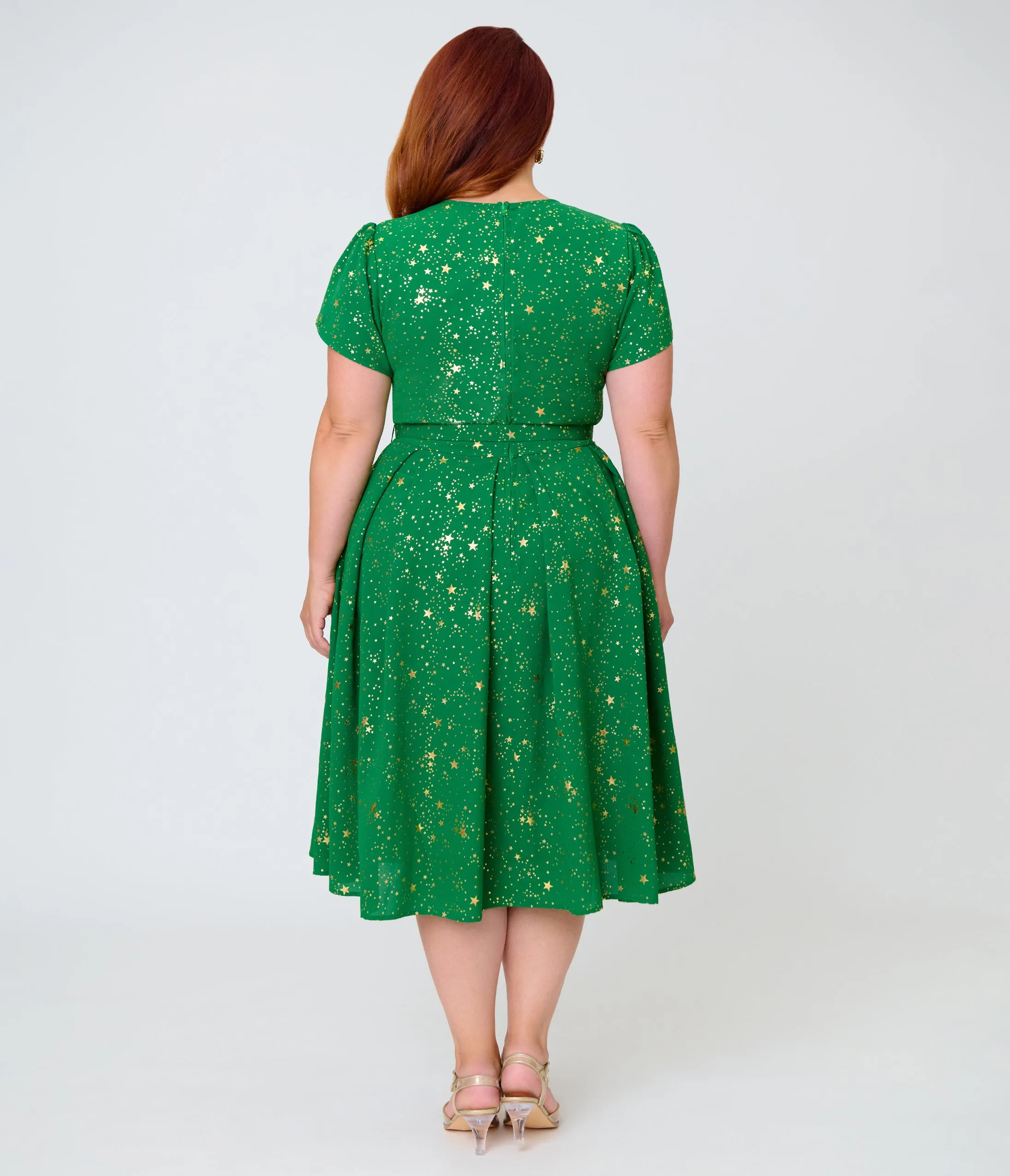 Unique Vintage Plus Size Green & Gold Star Dahlia Swing Dress sold by Unique Vintage product image thumbnail 2