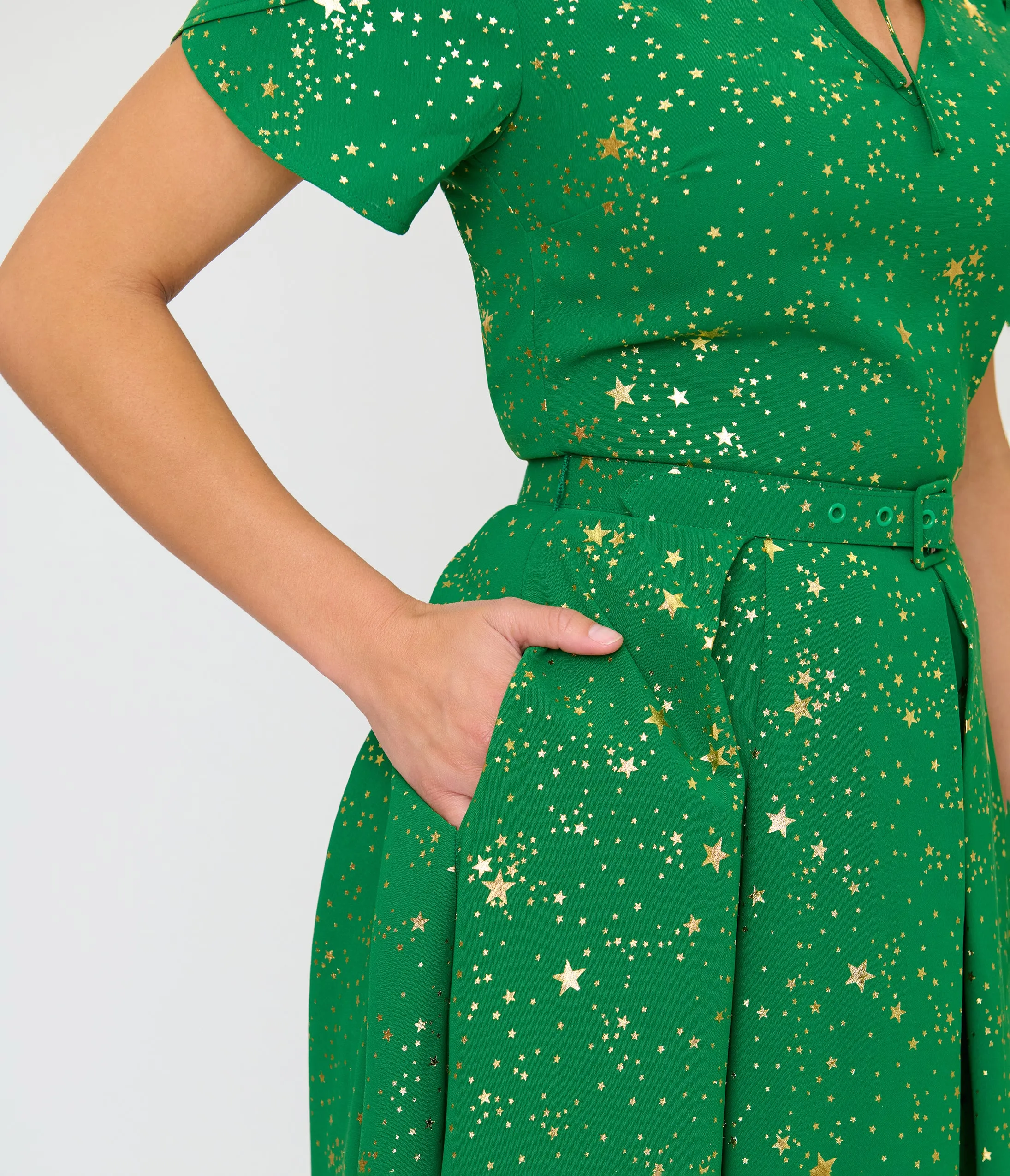 Unique Vintage Green & Gold Star Dahlia Swing Dress sold by Unique Vintage product image thumbnail 5