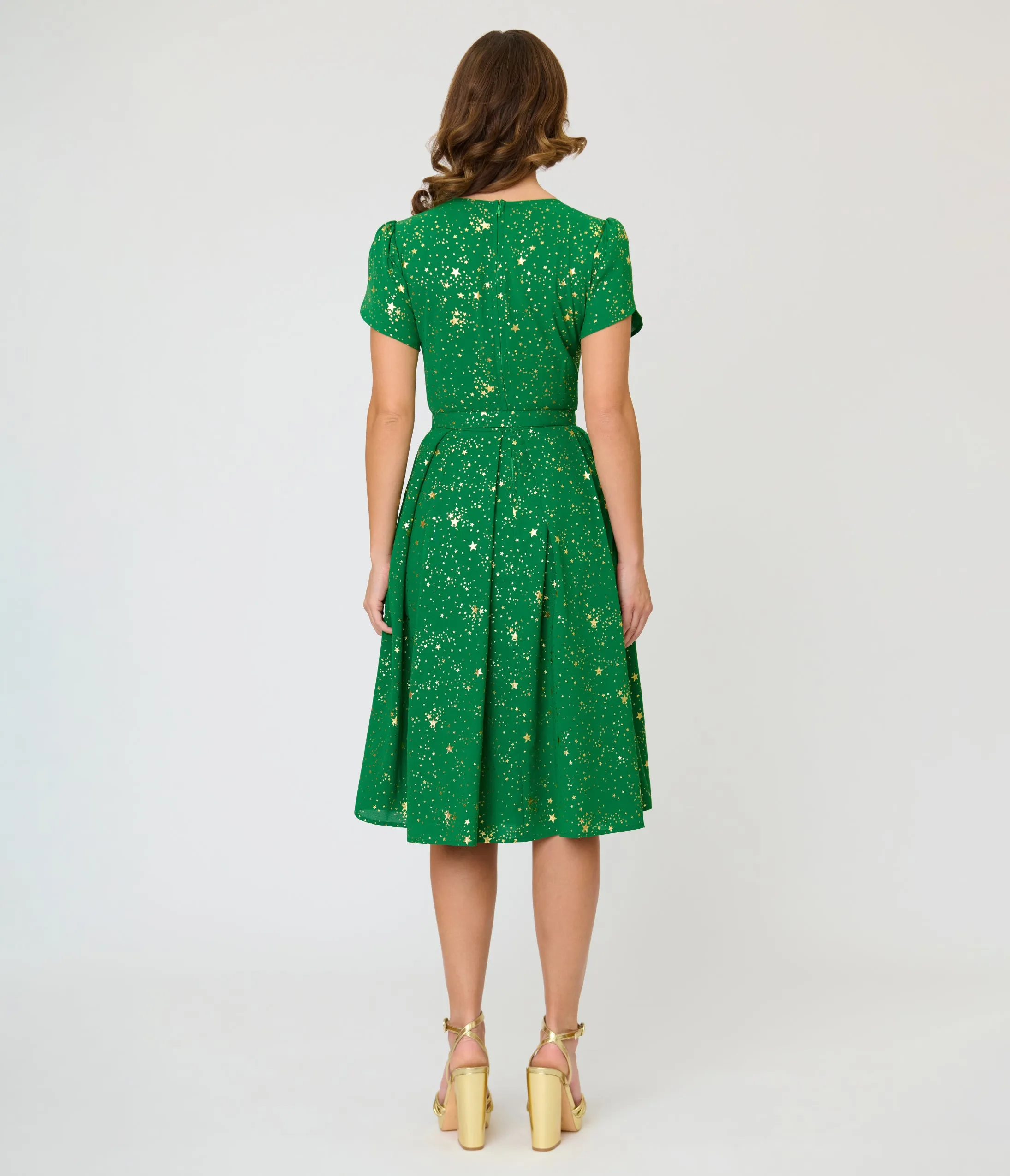 Unique Vintage Green & Gold Star Dahlia Swing Dress sold by Unique Vintage product image thumbnail 2