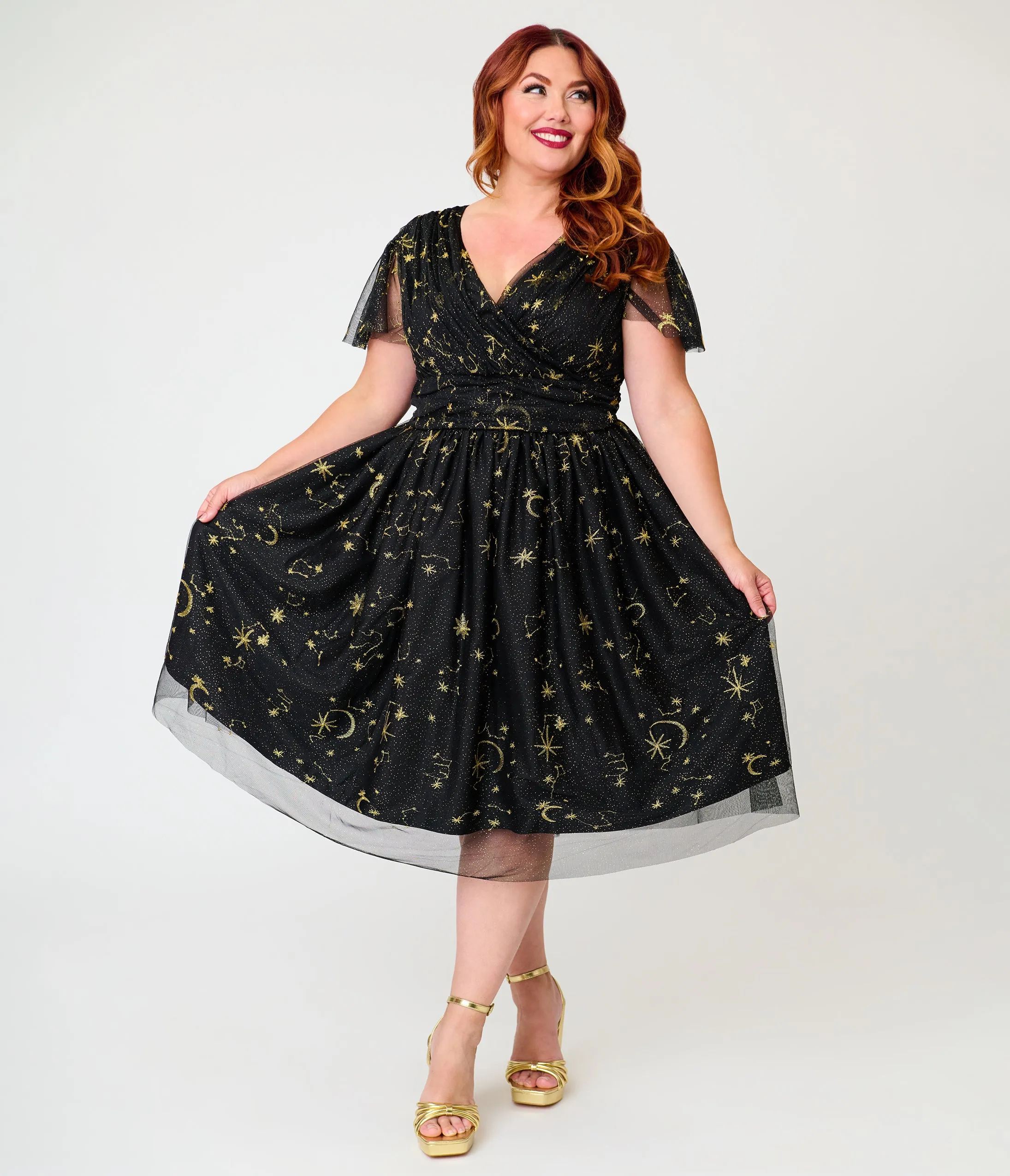 Magnolia Place Plus Size Black Celestial Midori Swing Dress sold by Unique Vintage