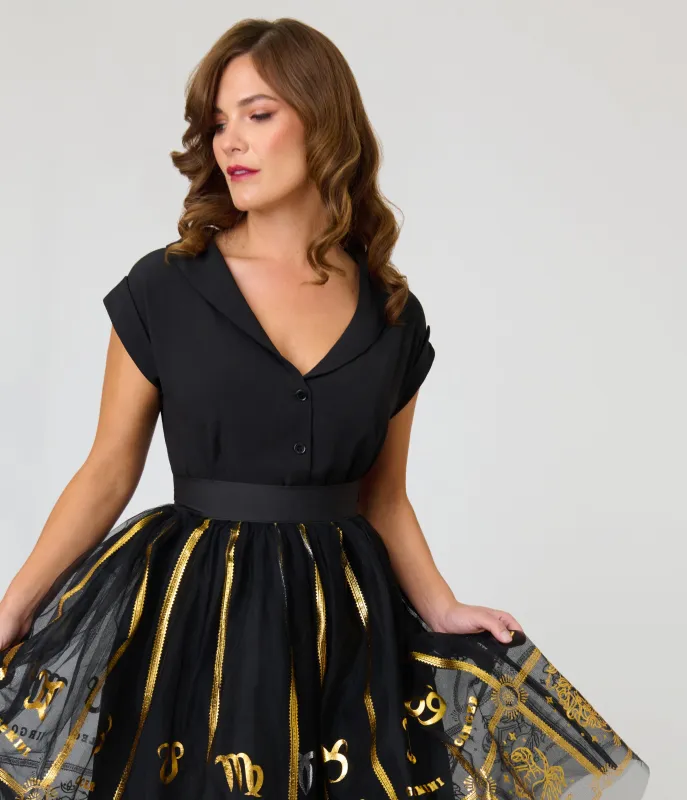 Unique Vintage Black & Gold Zodiac Ballerina Skirt made by Unique Vintage