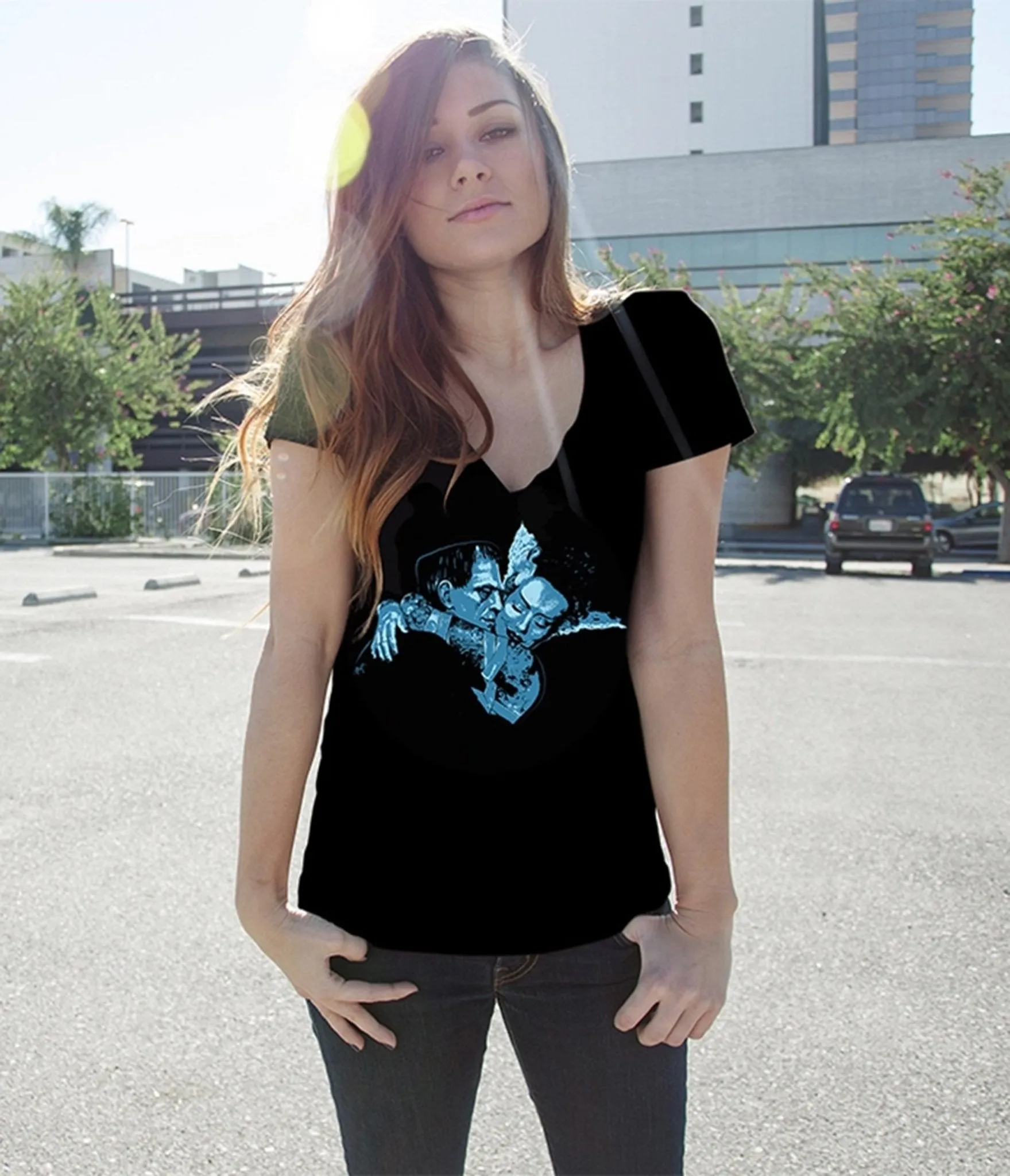 Black Undying Love Graphic Cotton V-Neck Tee sold by Unique Vintage product image thumbnail 3