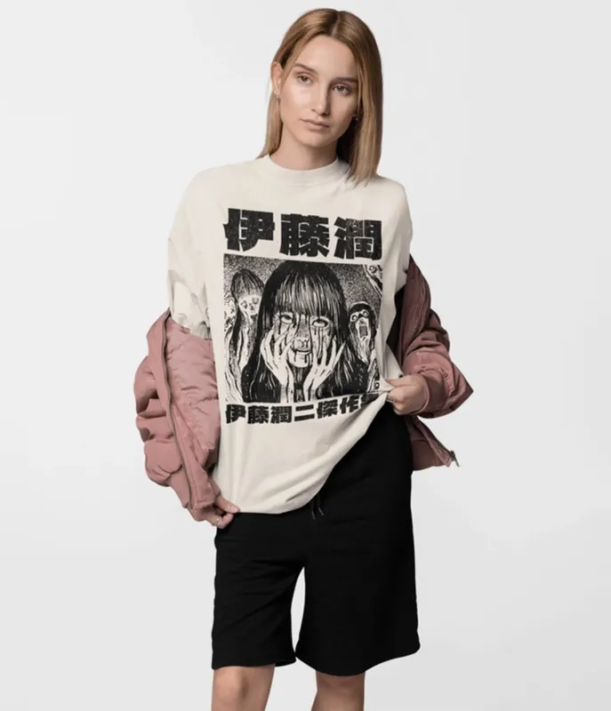 Ivory Horror Anime Unisex Graphic Tee made by Unique Vintage