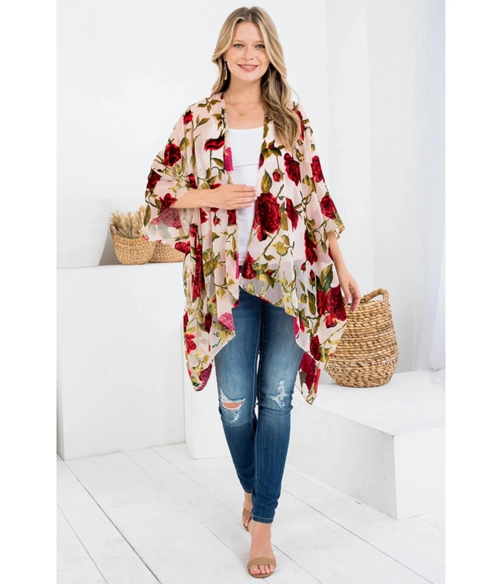 Blush Rose Print Kimono sold by Unique Vintage product image thumbnail 4