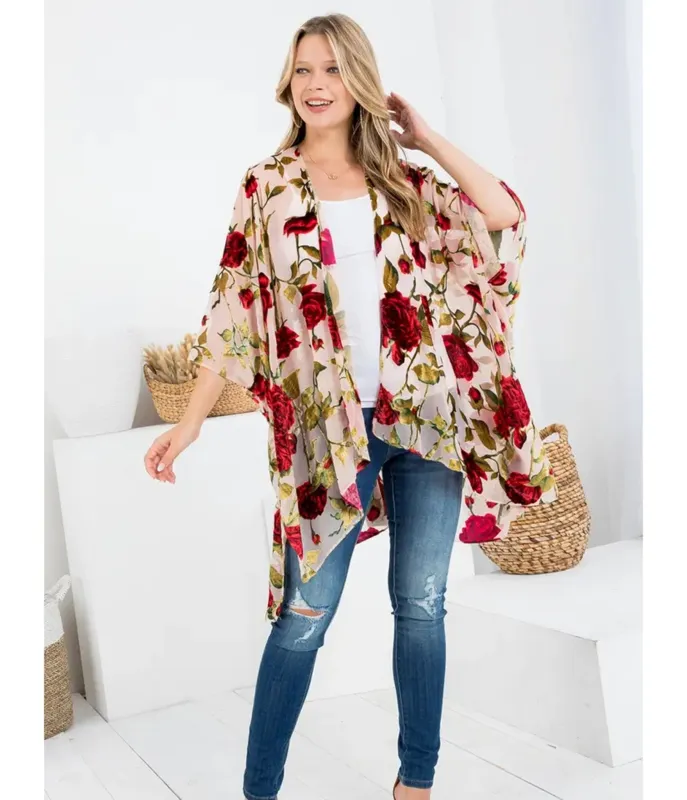 Blush Rose Print Kimono made by Unique Vintage