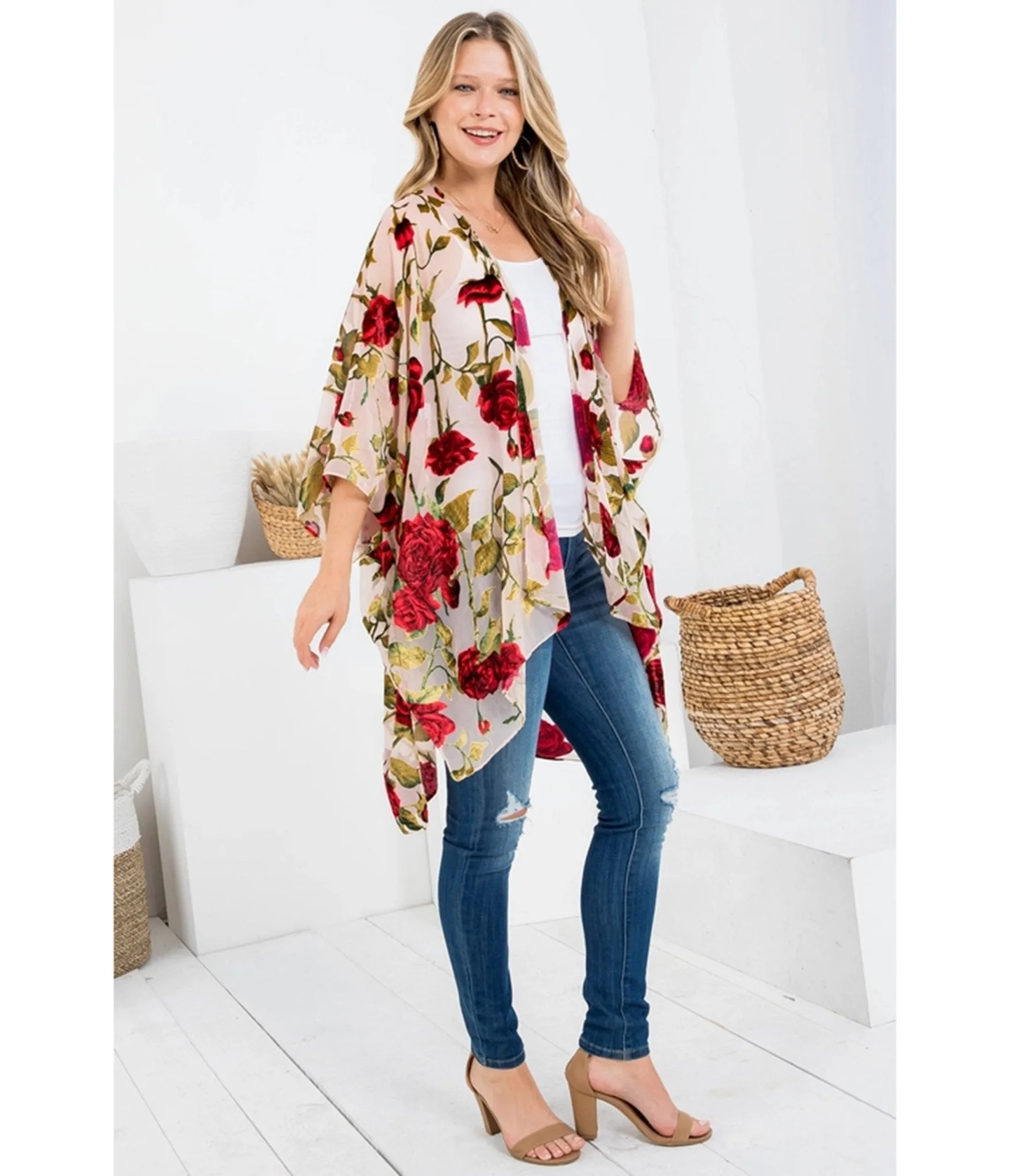 Blush Rose Print Kimono sold by Unique Vintage product image thumbnail 5