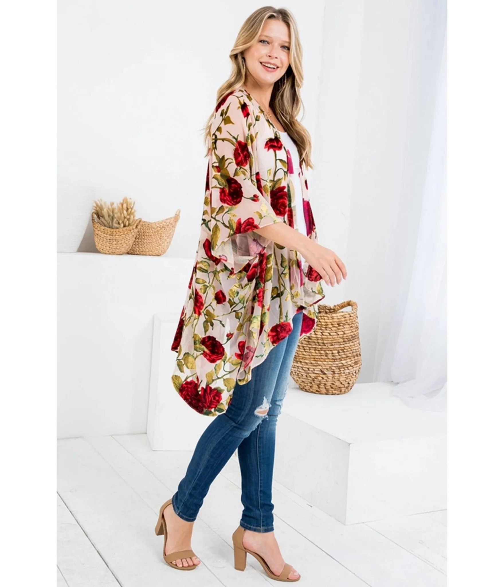 Blush Rose Print Kimono sold by Unique Vintage product image thumbnail 3