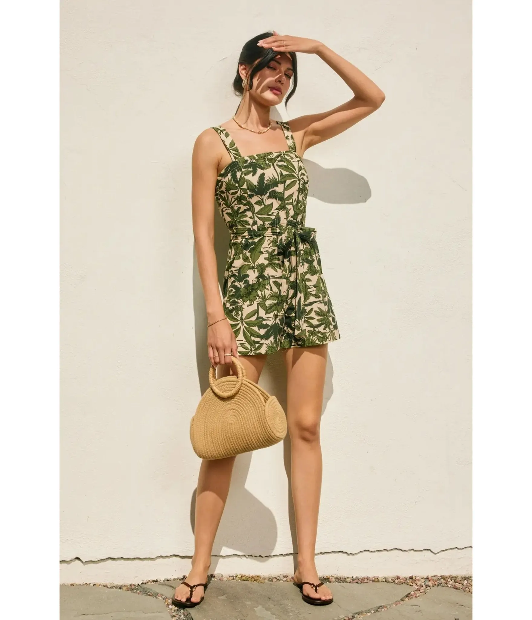 Green Tropical Leaf Print Romper sold by Unique Vintage product image thumbnail 3