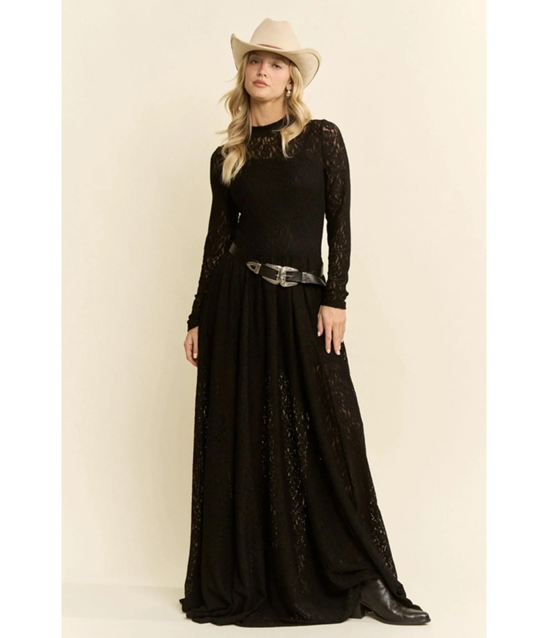 Black Lace Long Sleeve Maxi Dress sold by Unique Vintage product image thumbnail 4