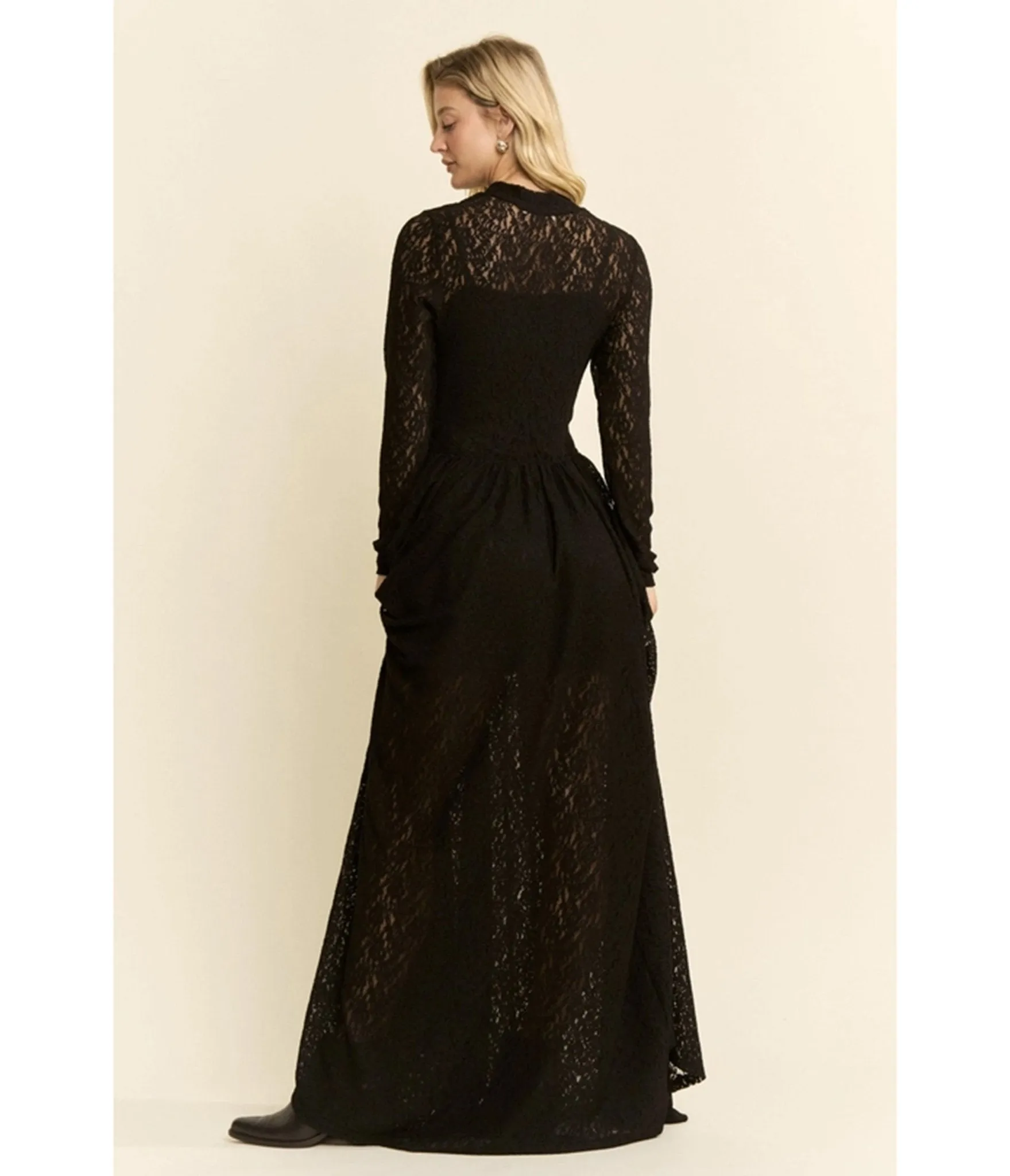 Black Lace Long Sleeve Maxi Dress sold by Unique Vintage product image thumbnail 2