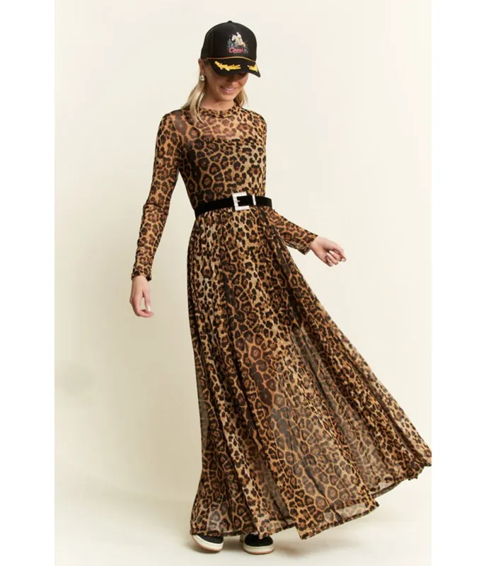 Brown Leopard Print Long Sleeve Maxi Dress made by Unique Vintage