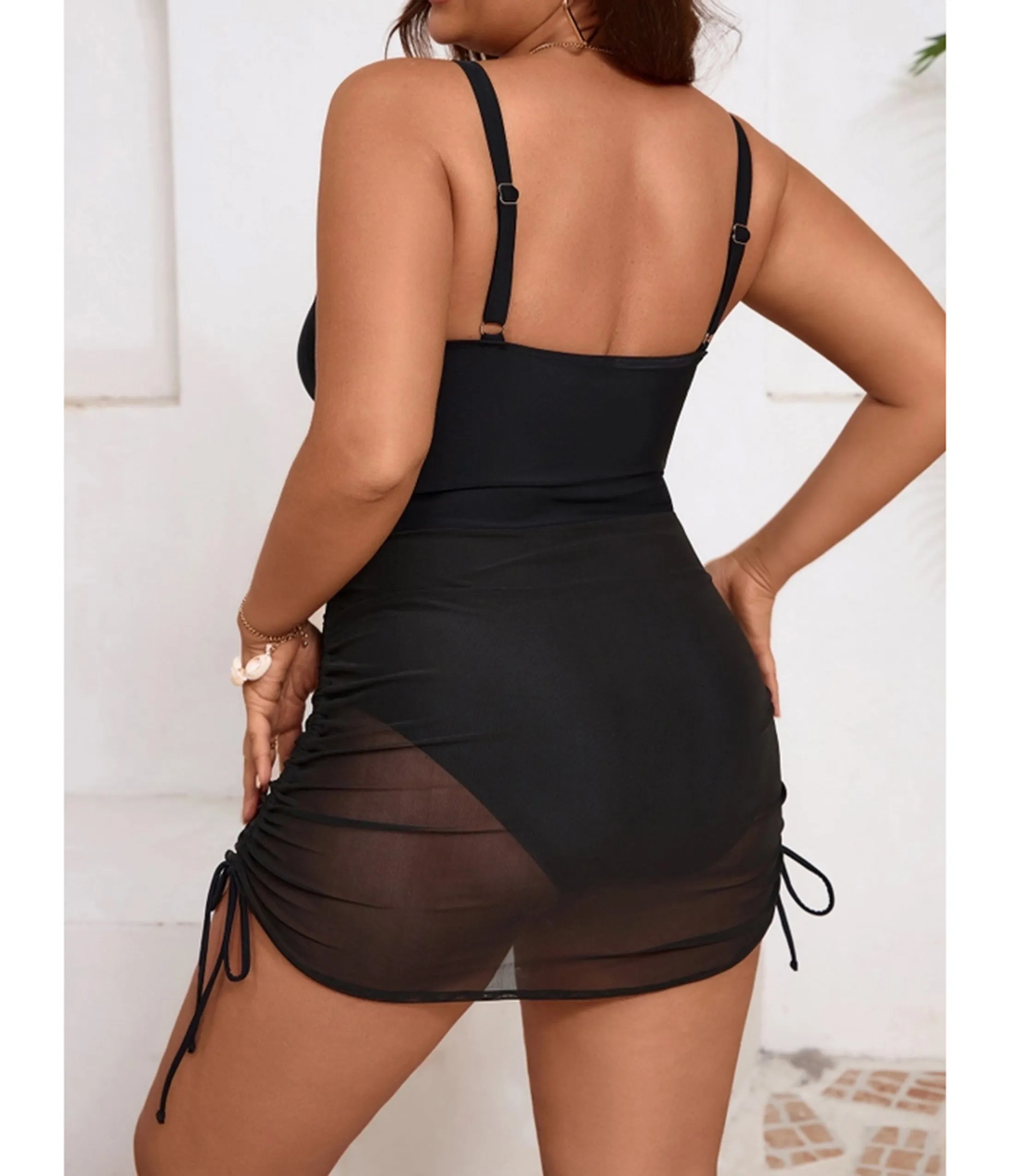 Plus Size Black Mesh One Piece Swimdress sold by Unique Vintage product image thumbnail 2