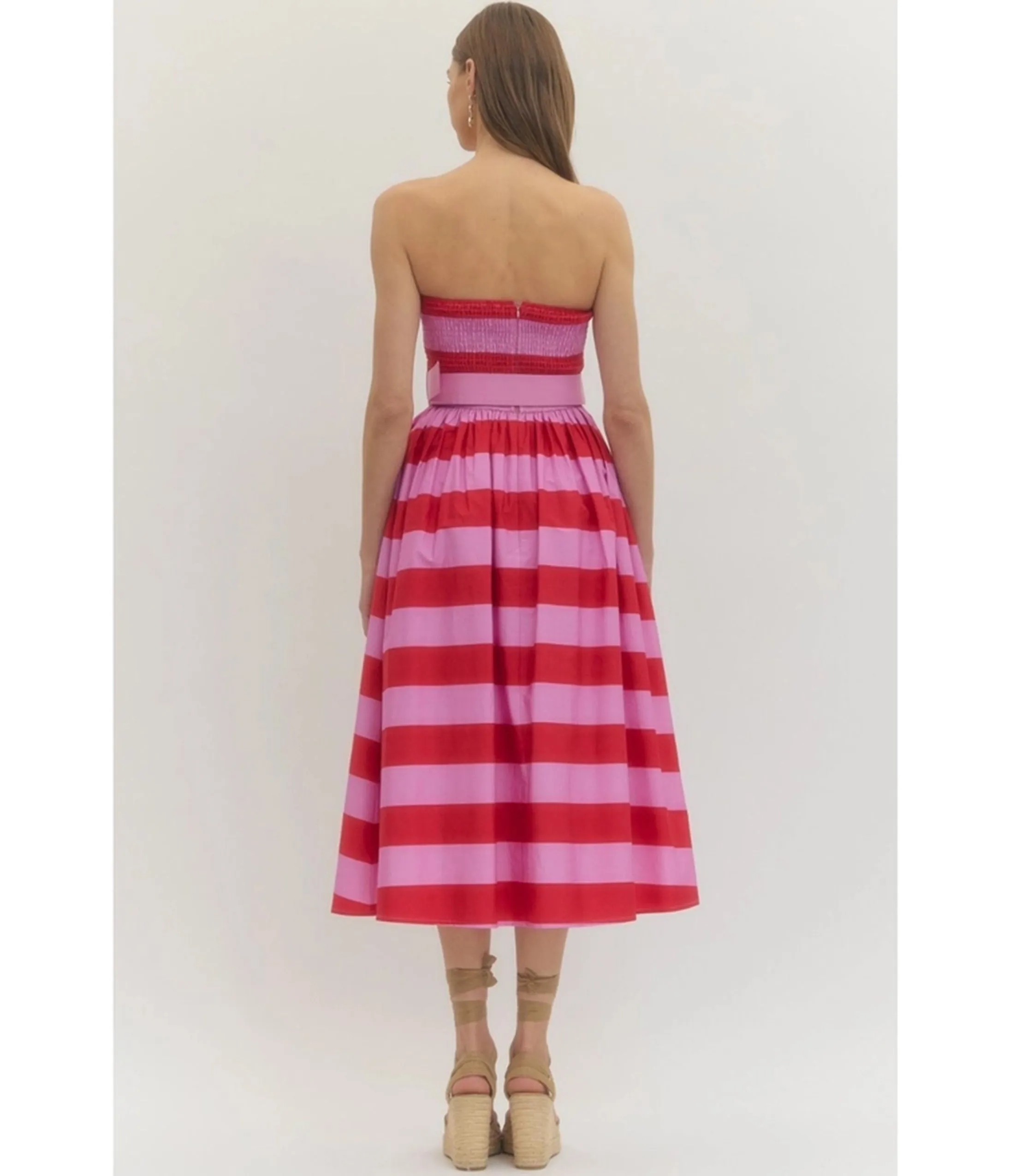 Pink & Red Stripe Strapless Midi Dress sold by Unique Vintage product image thumbnail 2