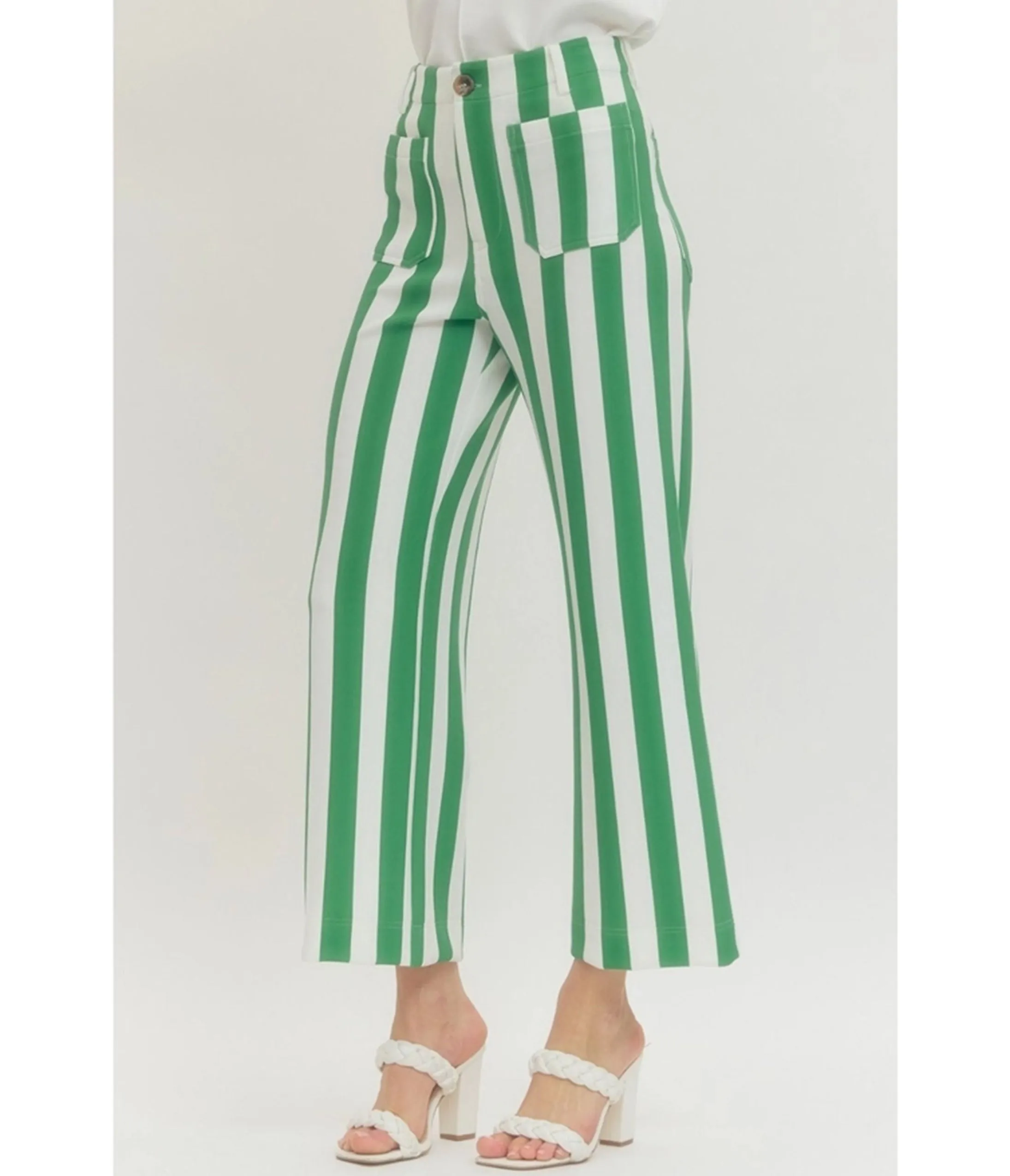 White & Green Striped Wide Leg Pants sold by Unique Vintage product image thumbnail 3