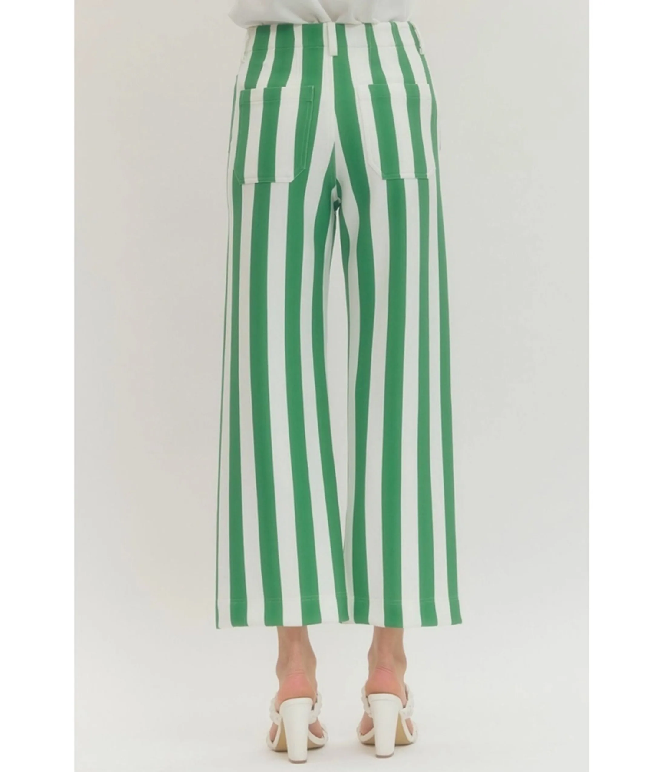 White & Green Striped Wide Leg Pants sold by Unique Vintage product image thumbnail 4