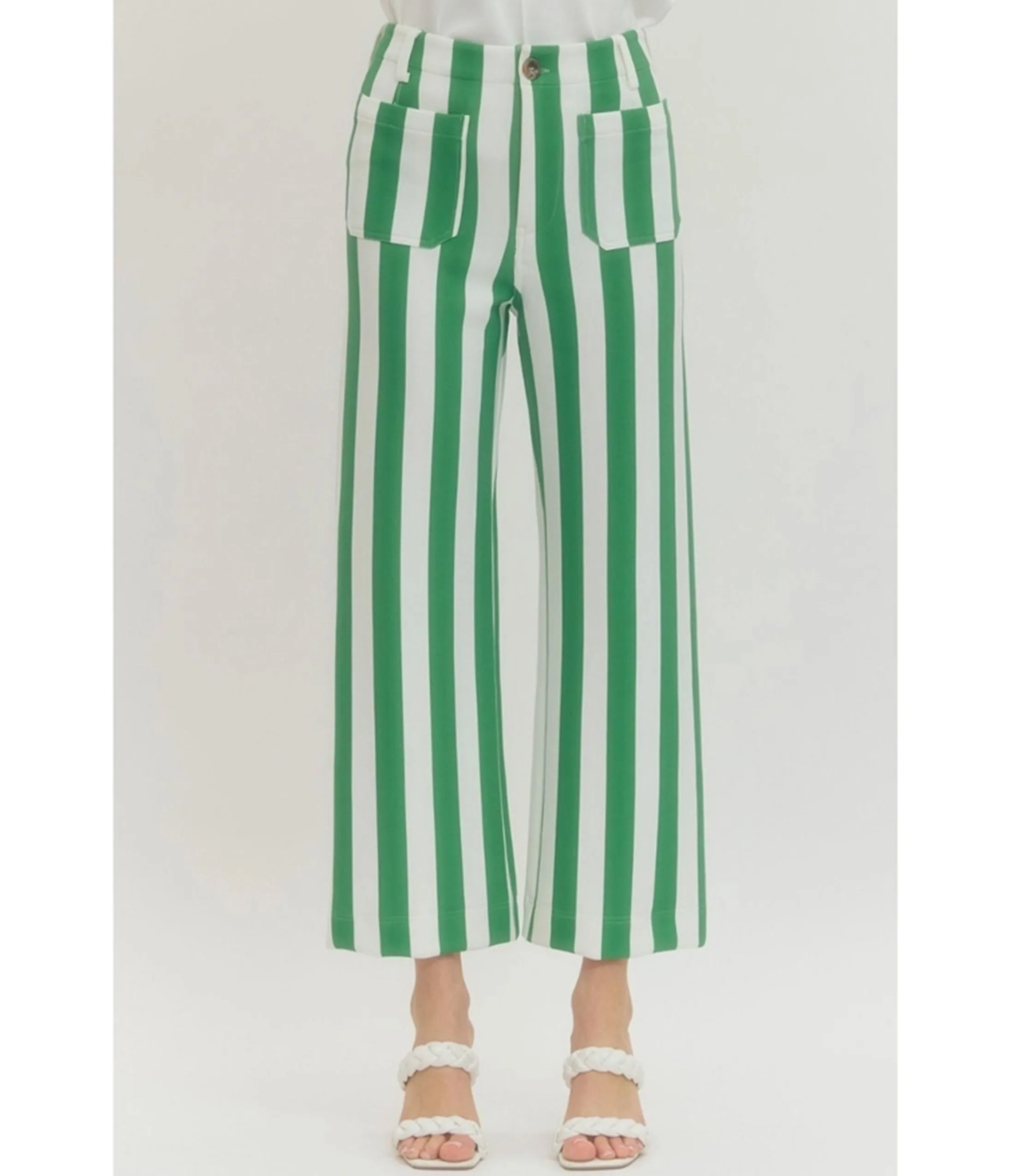 White & Green Striped Wide Leg Pants sold by Unique Vintage product image thumbnail 2