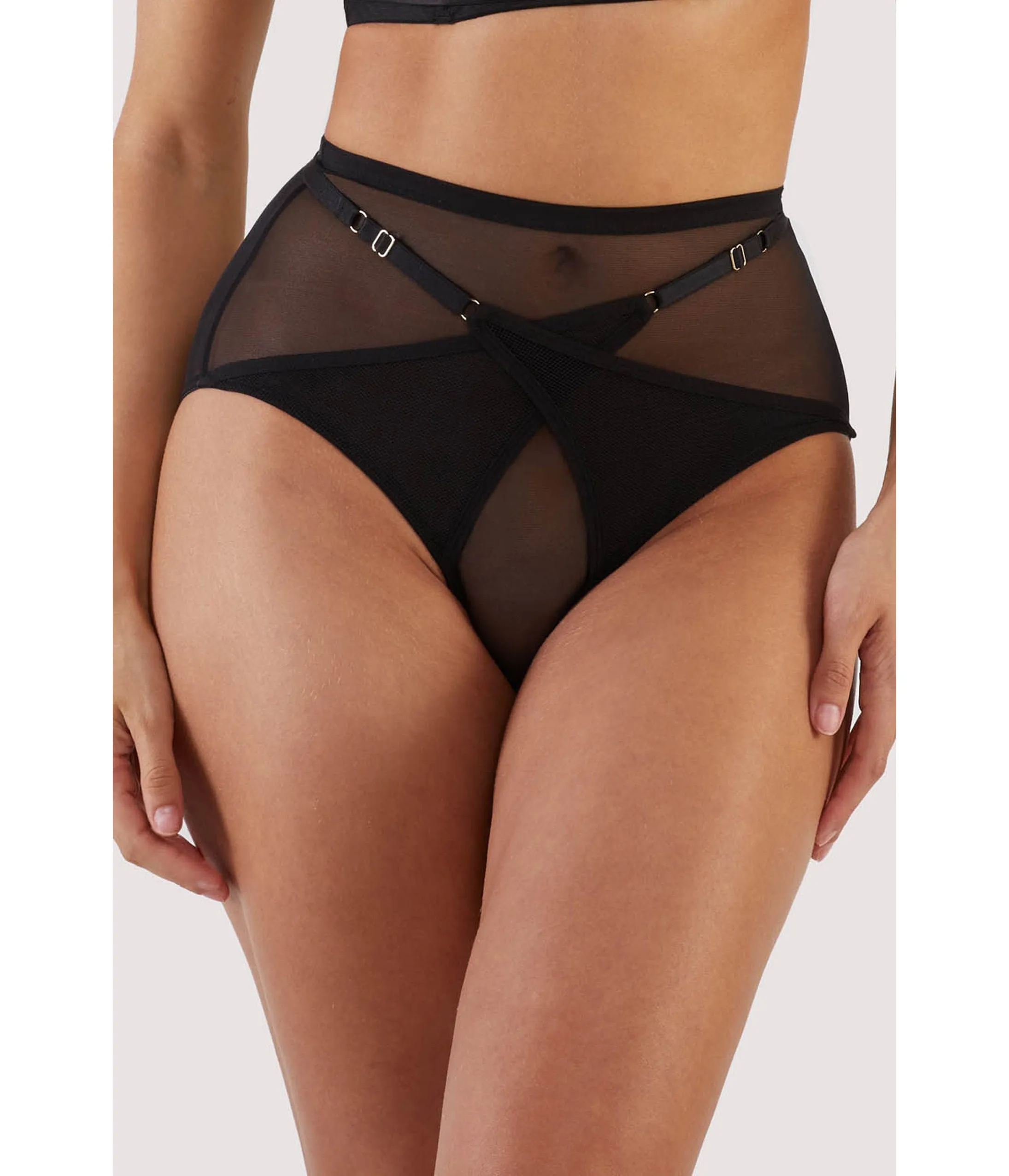 Sheer Black Mesh Crossover High Waist Brief sold by Unique Vintage