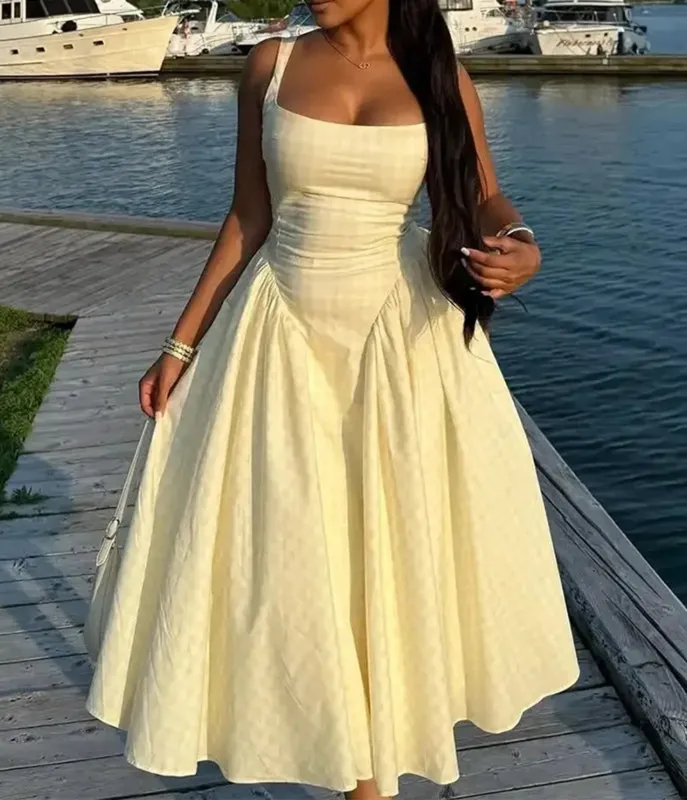 Yellow Gingham Midi Dress made by Unique Vintage