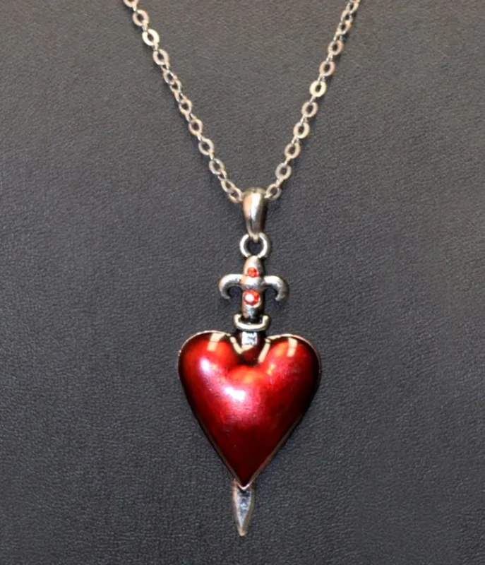 Red Heart & Dagger Pendant Necklace made by Unique Vintage