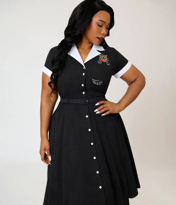 Unique Vintage Plus Size Black Cat Embroidered Alexis Swing Dress made by Unique Vintage