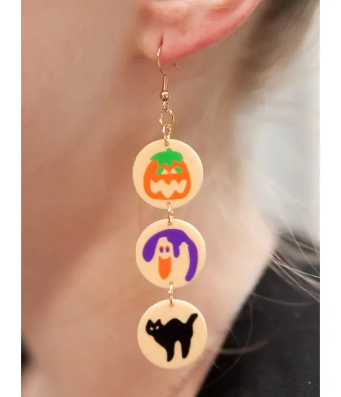 Retro Halloween Cookie Print Dangle Earrings made by Unique Vintage