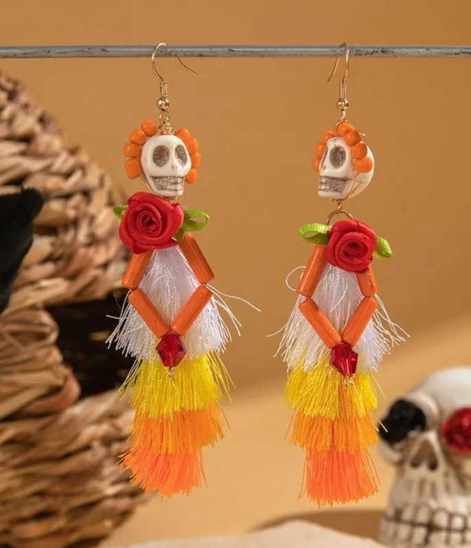 Skeleton Tassel Dangle Earrings made by Unique Vintage