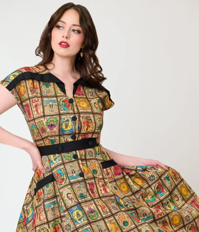 Unique Vintage Tarot Print Hedda Swing Dress made by Unique Vintage