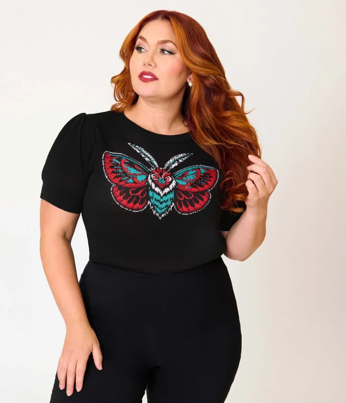 Unique Vintage Plus Size Black Moth Embroidered Sweater made by Unique Vintage