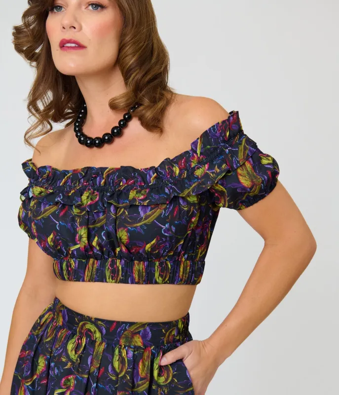 Unique Vintage Carnivorous Plants Ruffle Up Crop Top made by Unique Vintage