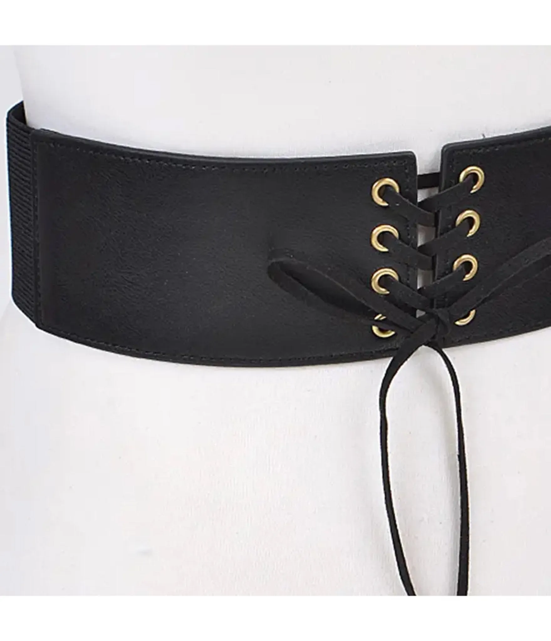 Black Faux Leather Lace Up Corset Belt sold by Unique Vintage product image thumbnail 3