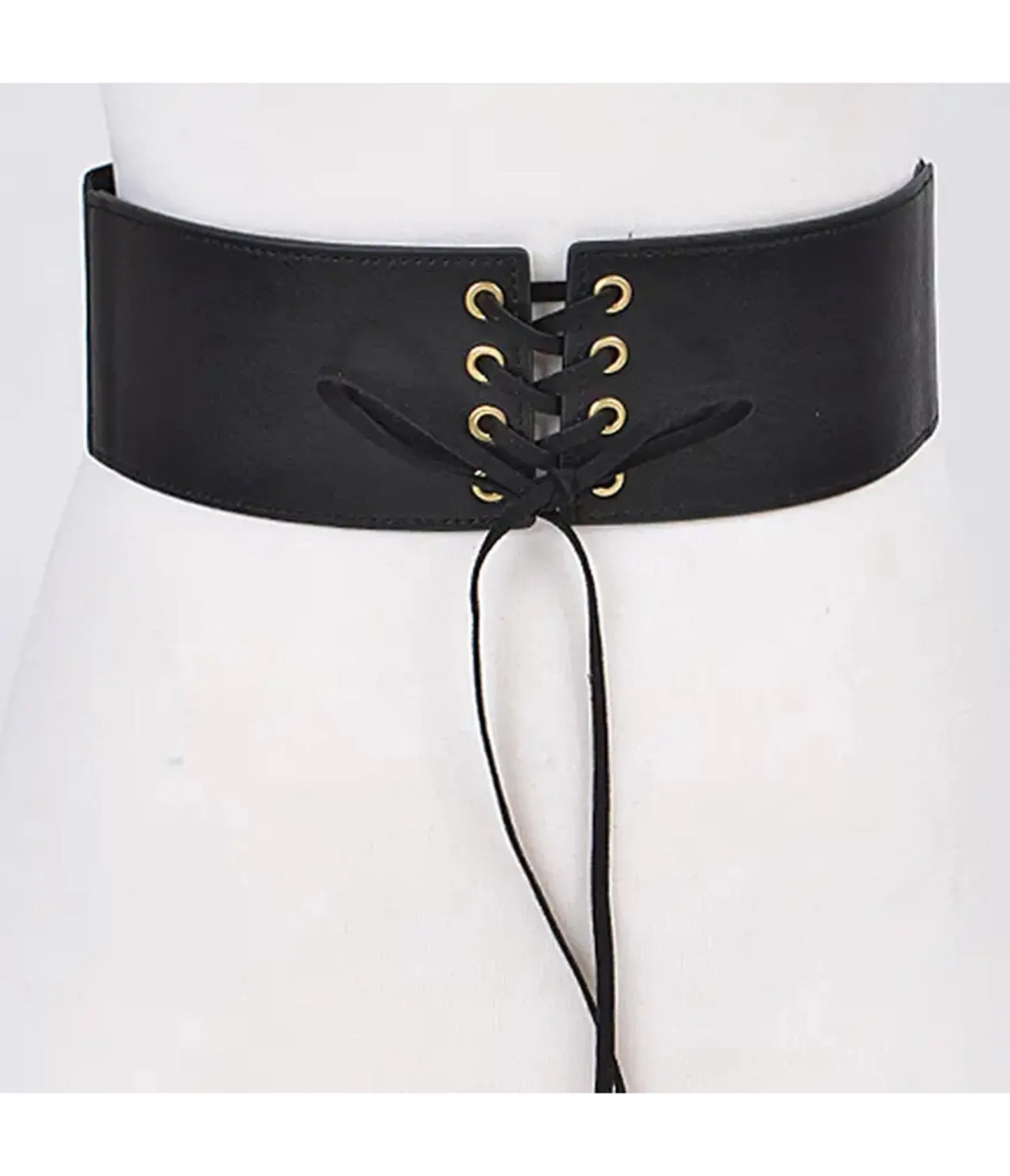 Black Faux Leather Lace Up Corset Belt sold by Unique Vintage