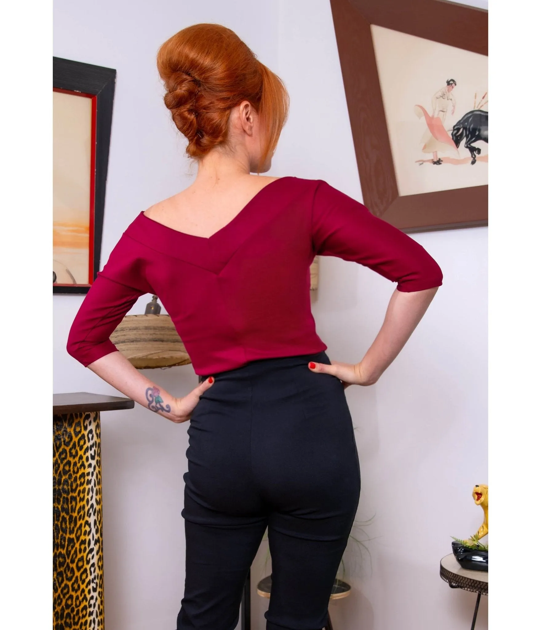Burgundy Midcentury V-Neck Top sold by Unique Vintage product image thumbnail 2