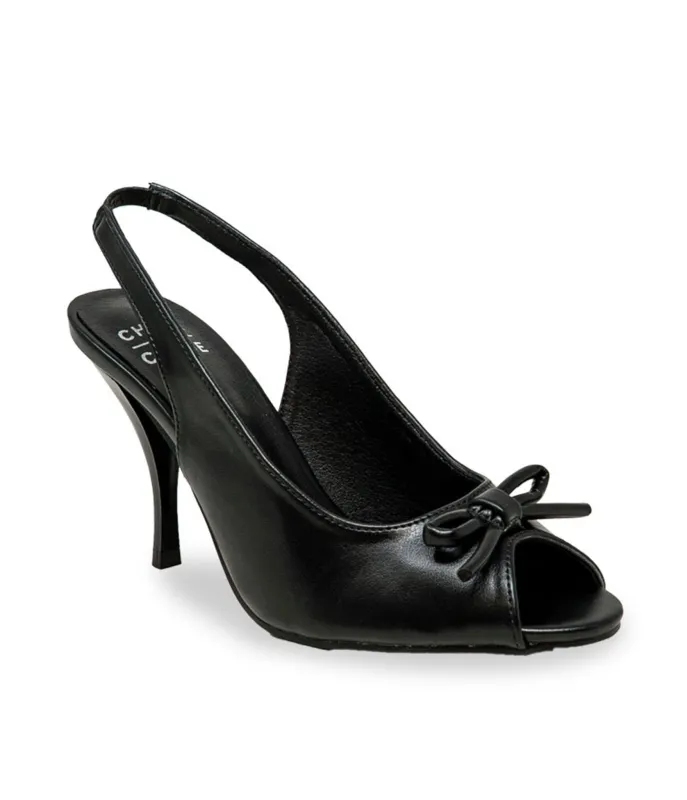 Black Leatherette Peep Toe Slingback Heels made by Unique Vintage