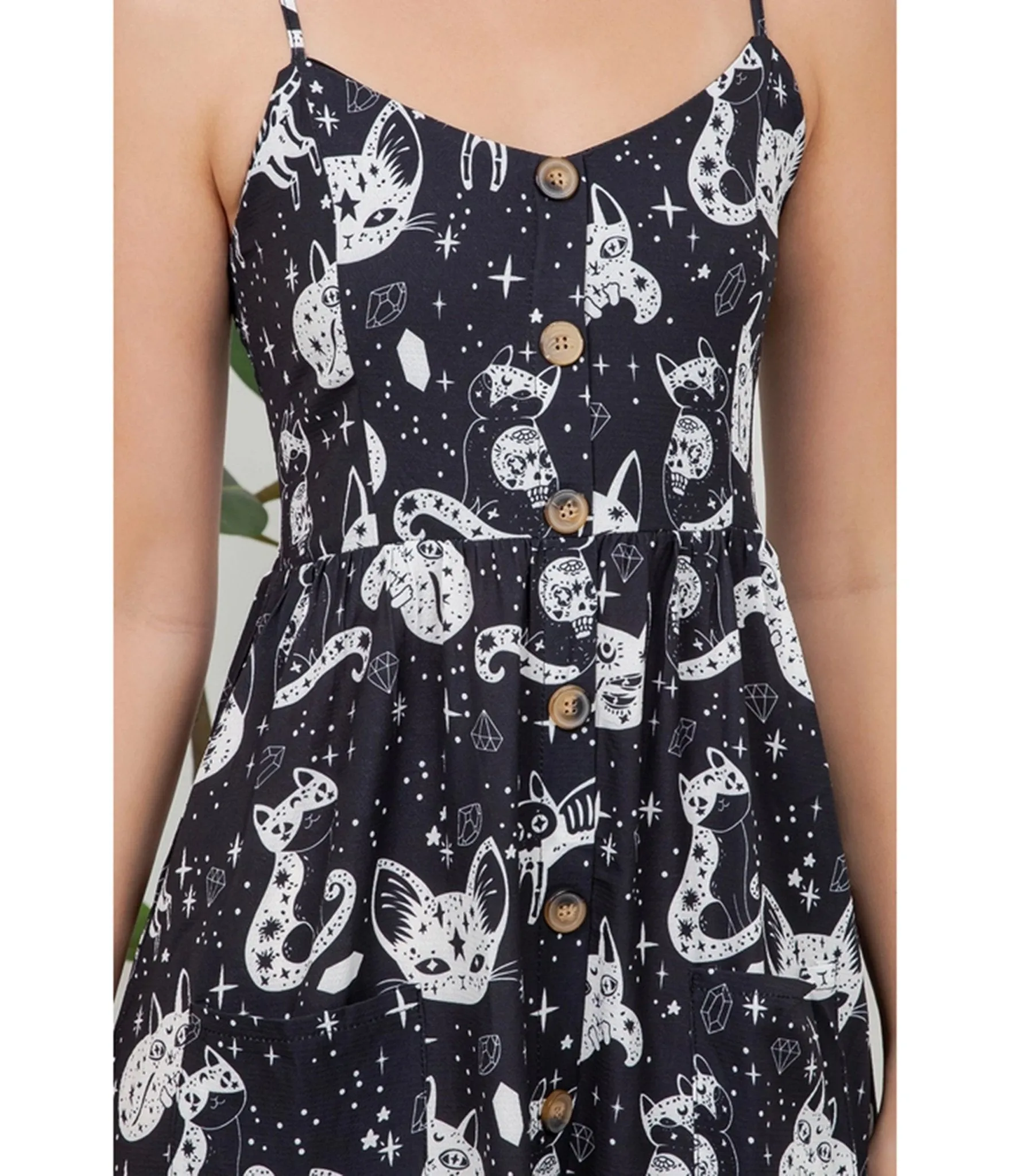 Black Celestial Cat Print Midi Dress sold by Unique Vintage product image thumbnail 5