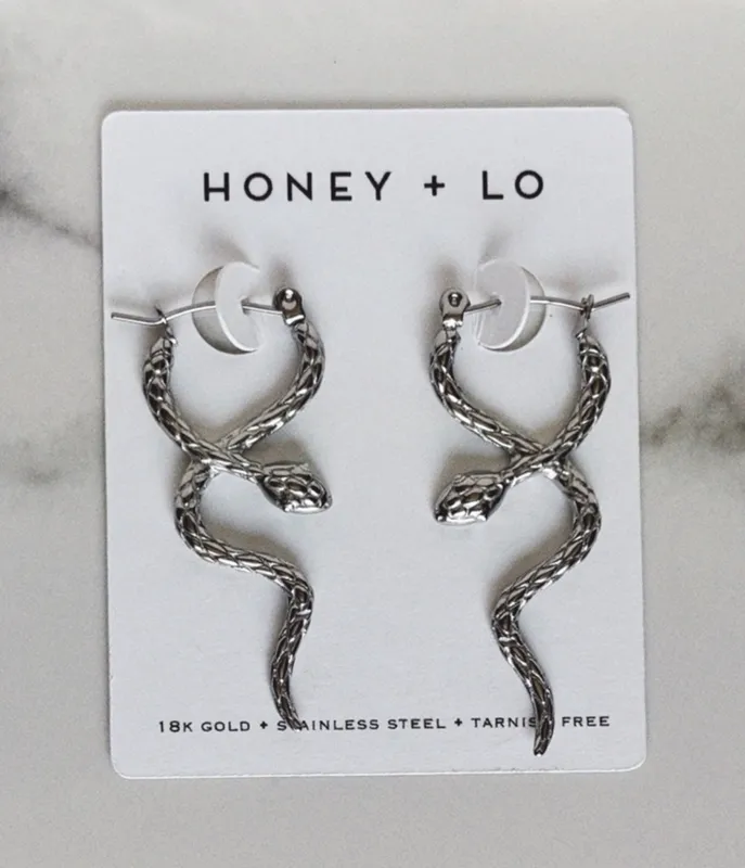 Silver Snake Drop Earrings made by Unique Vintage