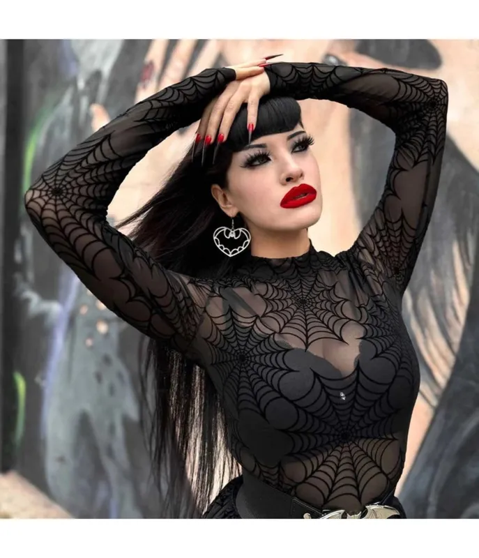 Black Spiderweb Mesh Top made by Unique Vintage