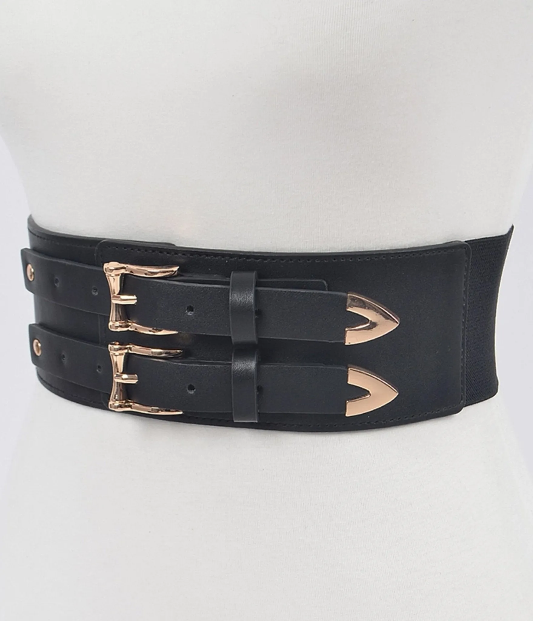 Plus Size Black Faux Leather Double Buckle Belt sold by Unique Vintage product image thumbnail 4