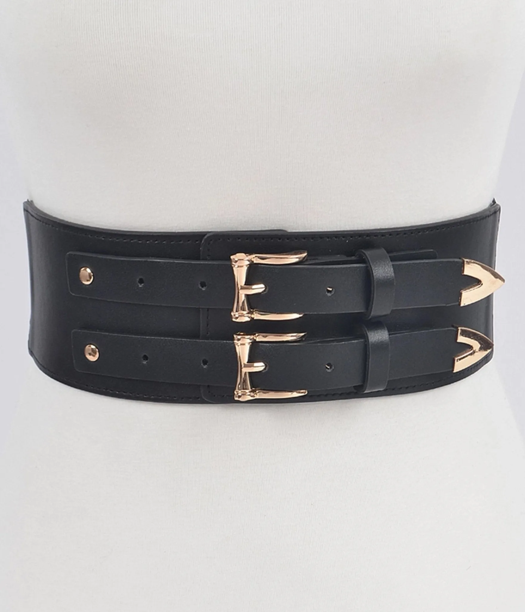 Plus Size Black Faux Leather Double Buckle Belt sold by Unique Vintage