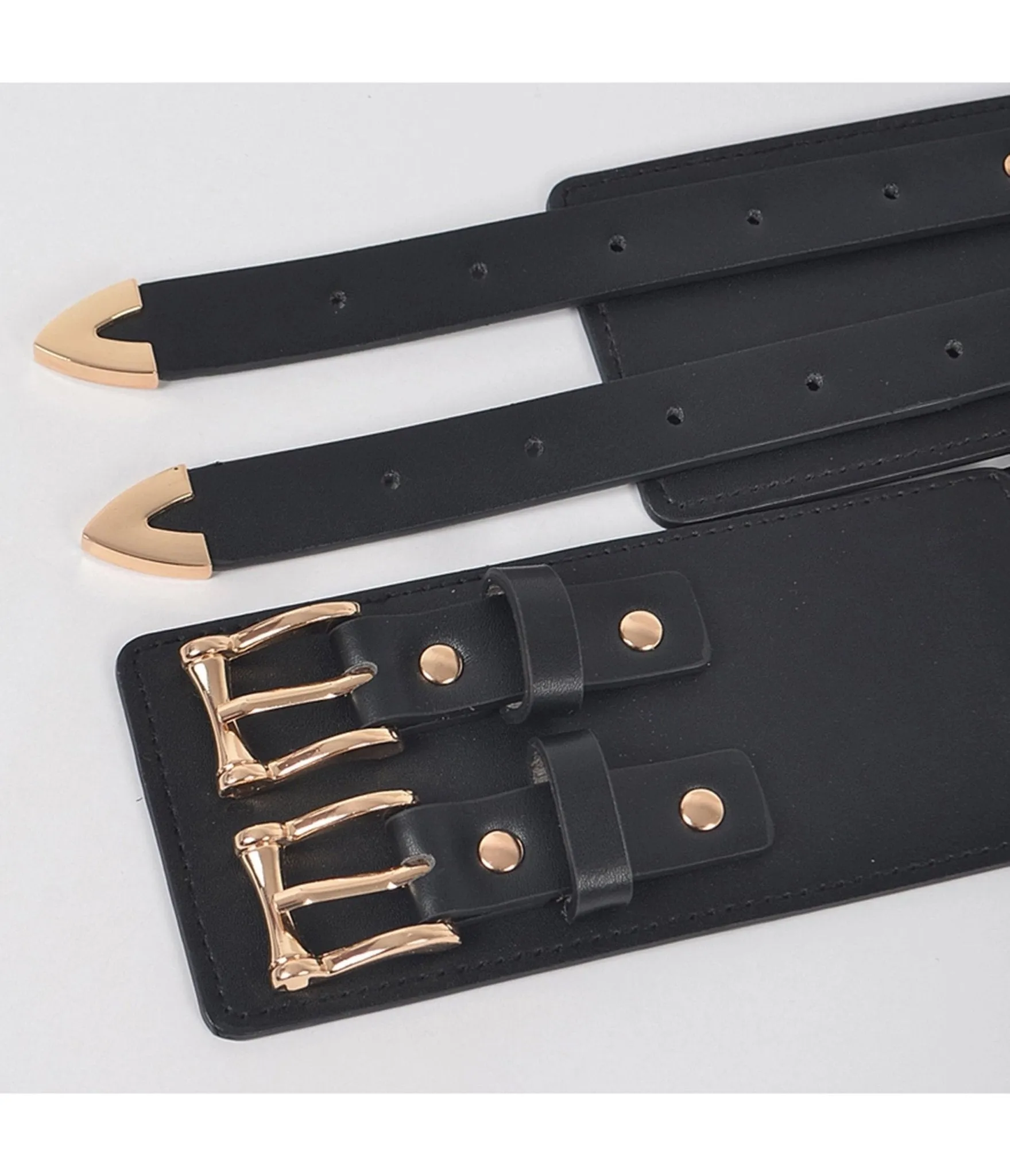 Plus Size Black Faux Leather Double Buckle Belt sold by Unique Vintage product image thumbnail 3