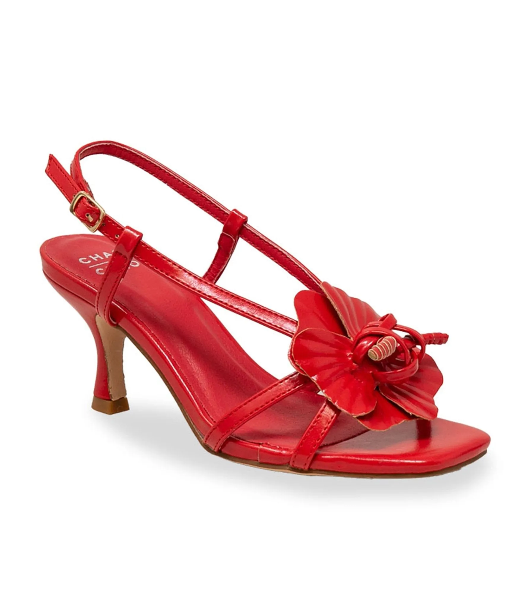 Red Floral Leatherette Slingback Heels sold by Unique Vintage