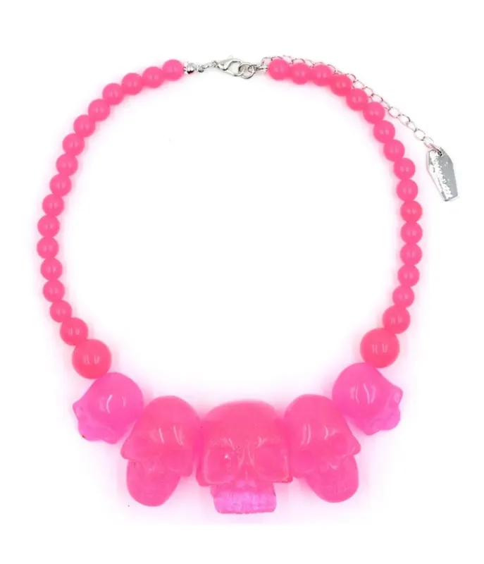 Pink Multi Skull Beaded Necklace made by Unique Vintage