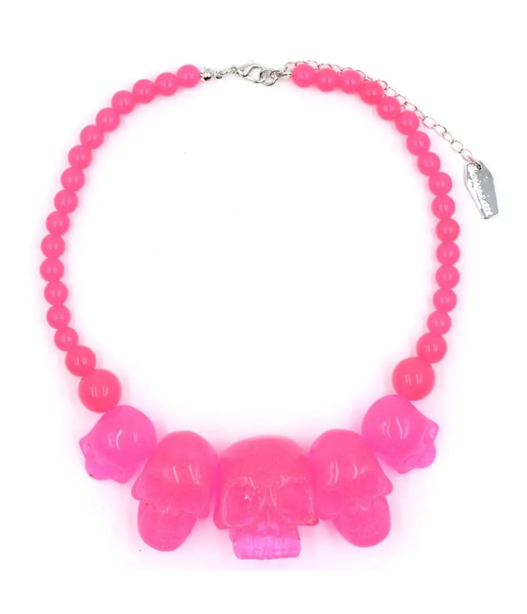 Pink Multi Skull Beaded Necklace sold by Unique Vintage