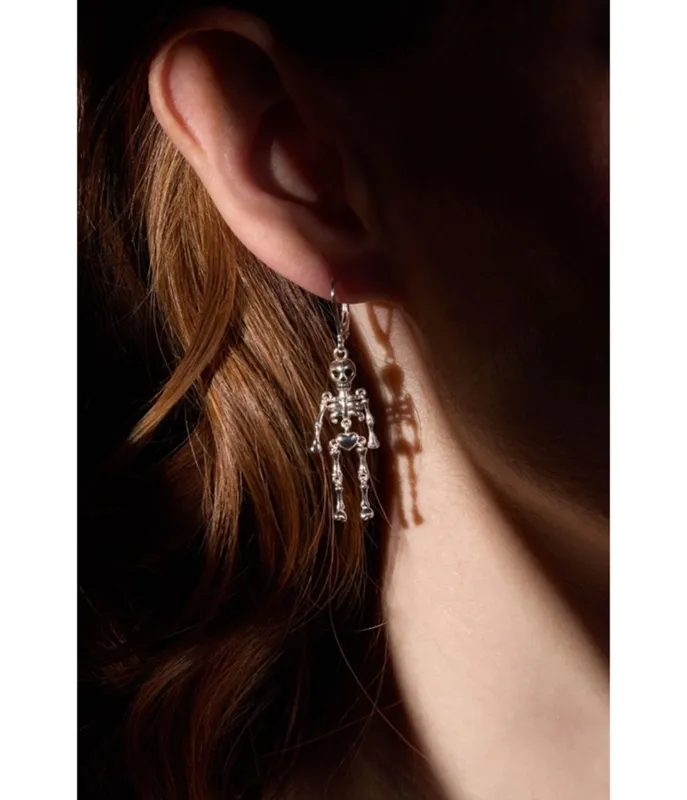 Silver Tone Skeleton Dangle Earrings made by Unique Vintage