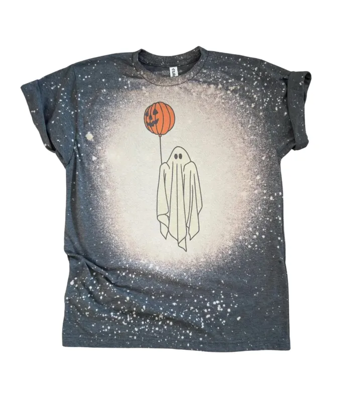 Charcoal Bleached Ghost & Pumpkin Graphic Tee made by Unique Vintage