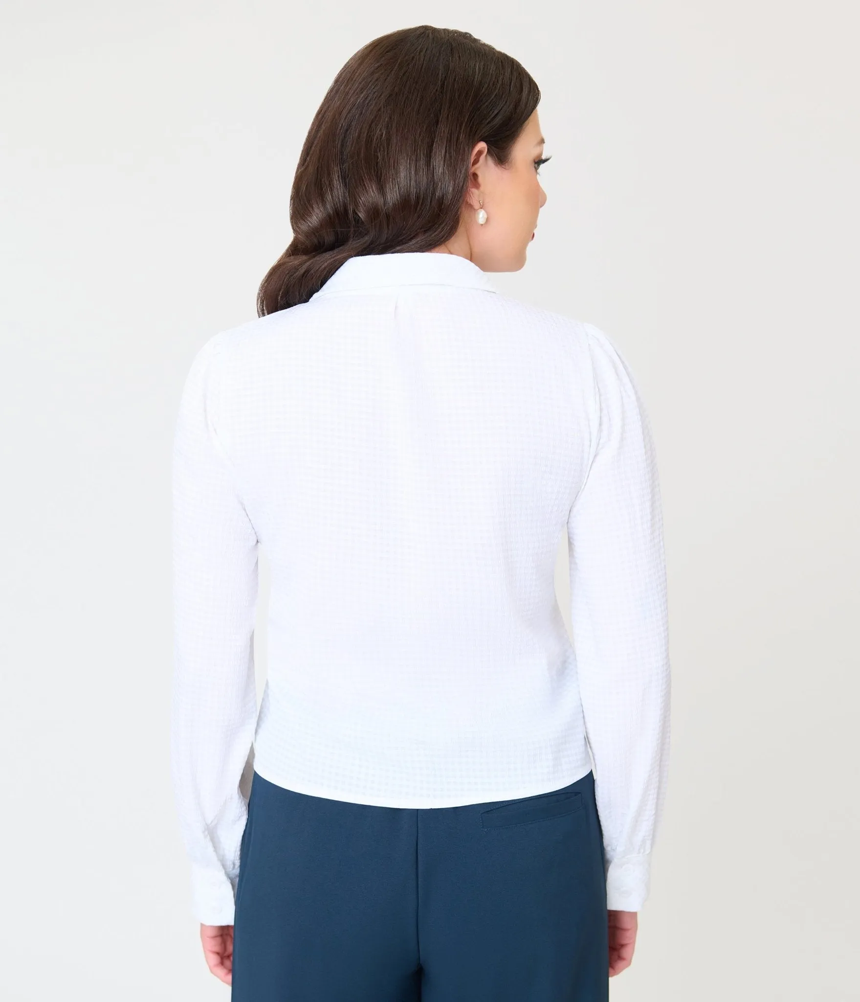 White Gingham 1940s Collared Blouse sold by Unique Vintage product image thumbnail 2
