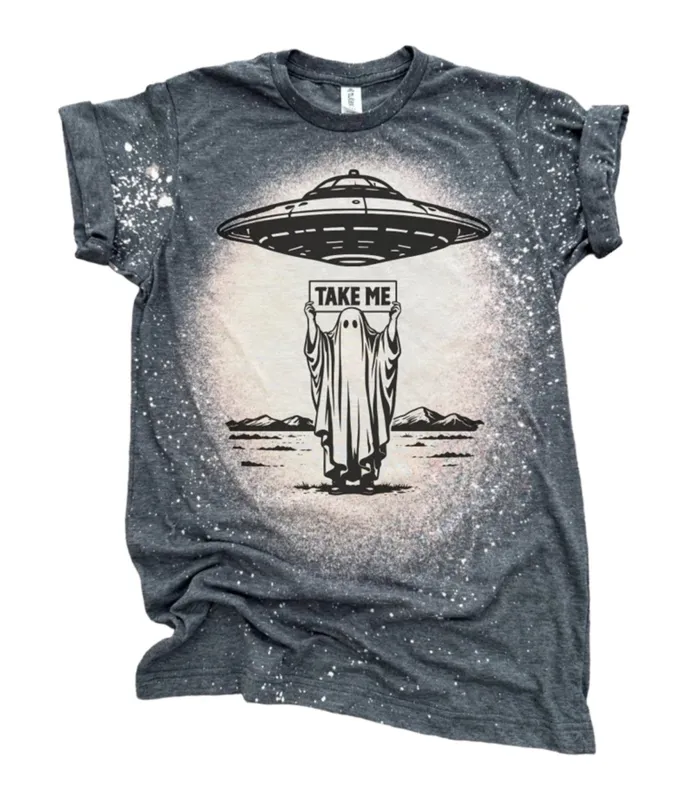Charcoal Bleached UFO Ghost Graphic Tee made by Unique Vintage